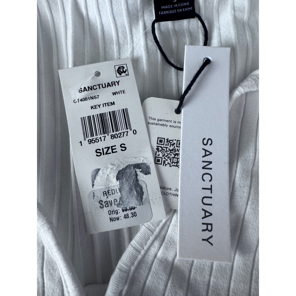 Sanctuary White Ribbed‎ Button Front Collared Cardigan Top Size Small - Picture 9 of 10